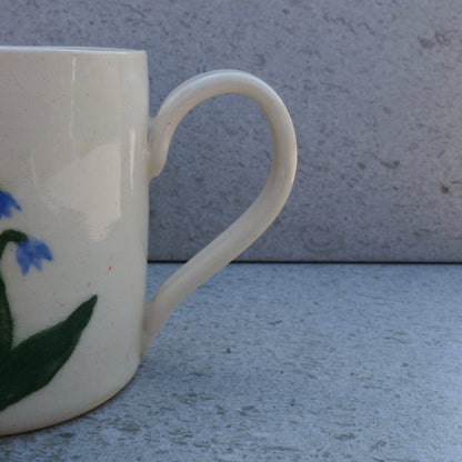 Close shot of Handle on Cream Blue Iris Small Pitcher